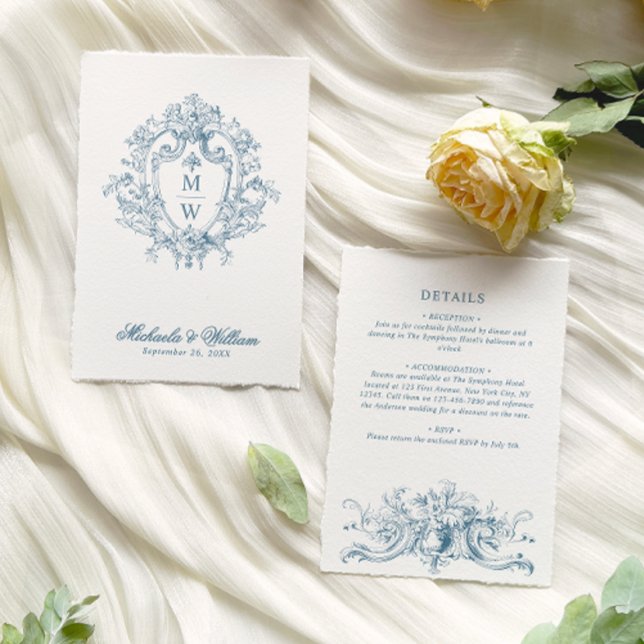 Vintage Regency Monogram Crest Wedding Details Enclosure Card (Creator Uploaded)