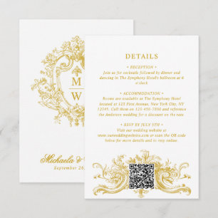 Vintage Regency Monogram Crest Wedding Details QR Enclosure Card