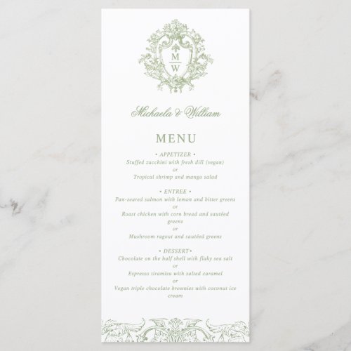 Vintage Regency Monogram Crest Wedding Elegant Menu