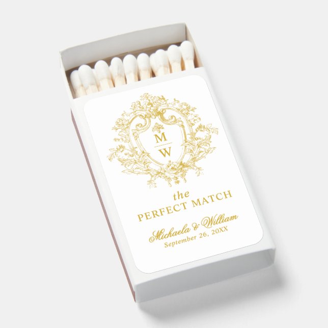 Vintage Regency Monogram Crest Wedding Matchboxes (Front Open)