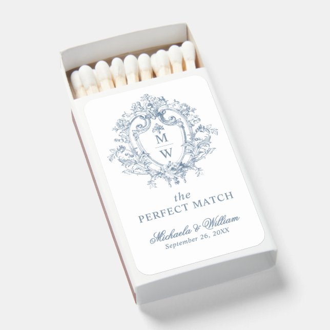Vintage Regency Monogram Crest Wedding Matchboxes (Front Open)