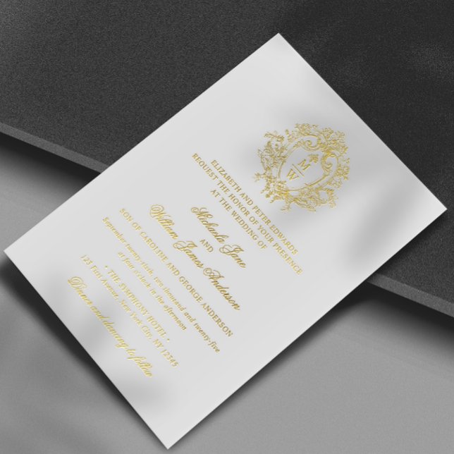 Vintage Regency Monogram Crest Wedding Real Foil Invitation (Creator Uploaded)