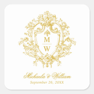 Vintage Regency Monogram Crest Wedding Square Sticker