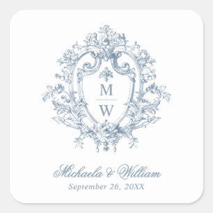 Vintage Regency Monogram Crest Wedding Square Sticker