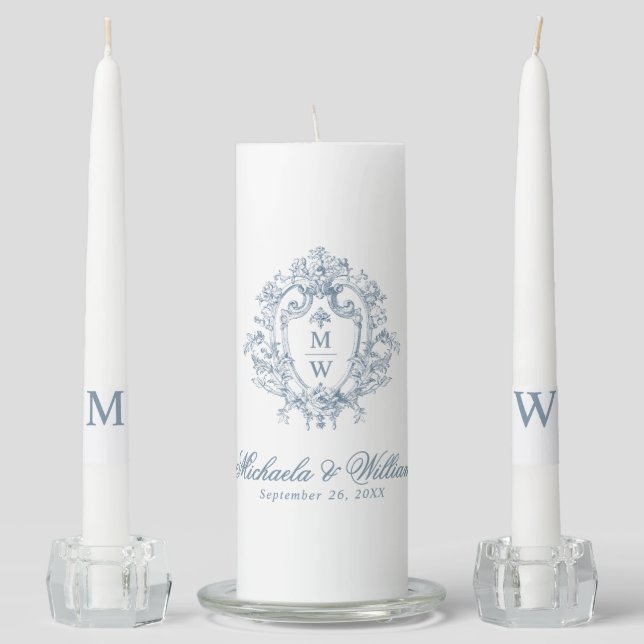 Vintage Regency Monogram Crest Wedding Unity Candle Set (Front)