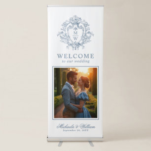 Vintage Regency Monogram Crest Wedding Welcome Retractable Banner