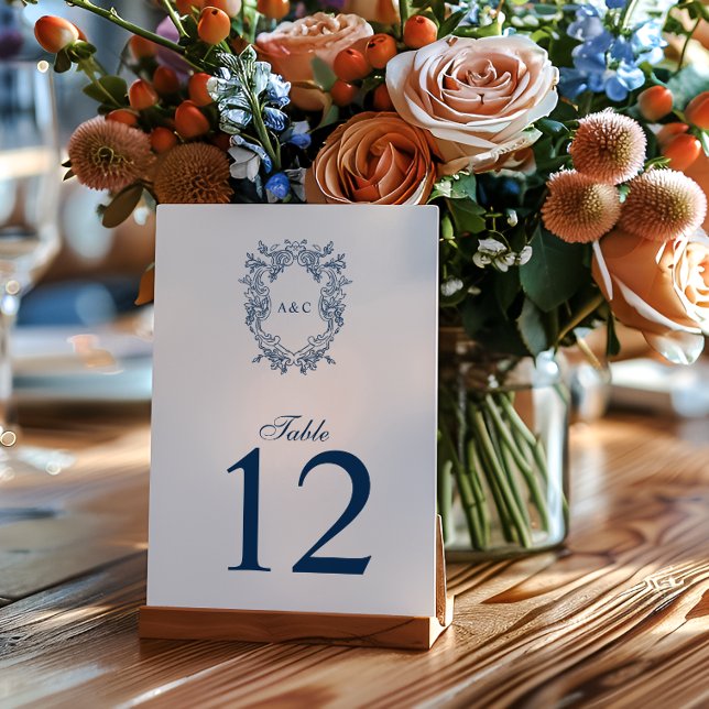 Vintage Regency Style Crest Monogram Wedding Table Number (Creator Uploaded)