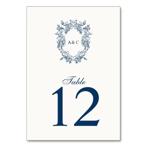 Vintage Regency Style Crest Monogram Wedding Table Number