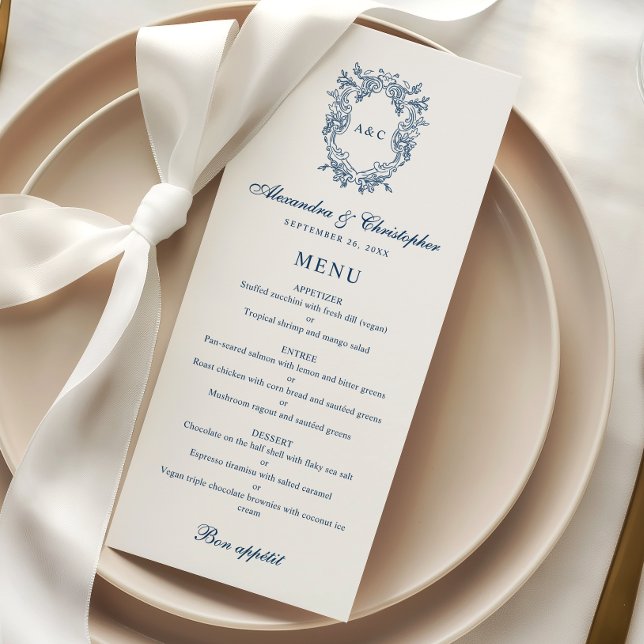 Vintage Regency Style Monogram Crest Wedding Menu (Creator Uploaded)