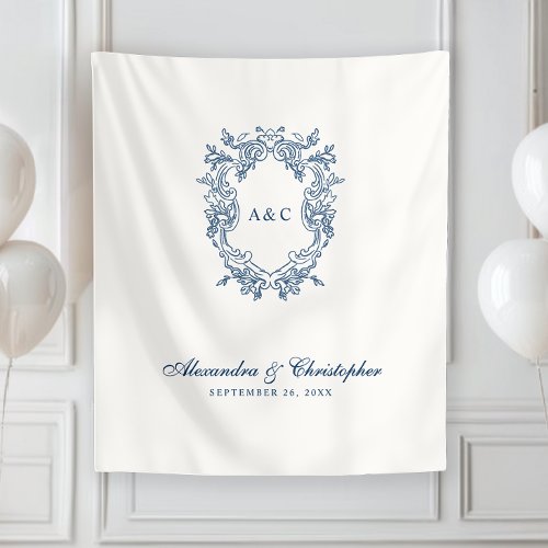 Vintage Regency Style Monogram Crest Wedding Tapestry