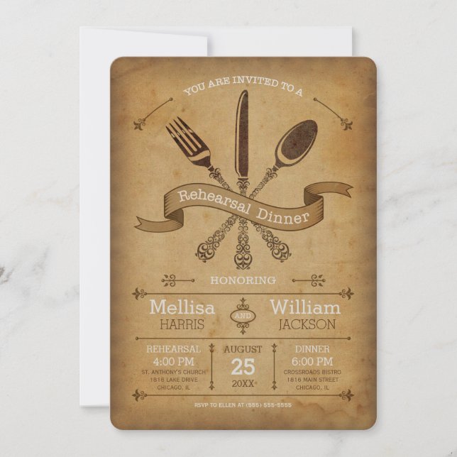 Vintage Rehearsal Dinner Invitation (Front)