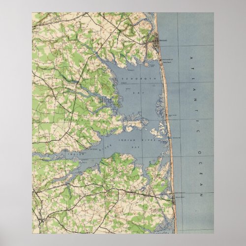Vintage Rehoboth  Bethany Beach DE Map 1944 Poster