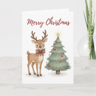 Vintage Reindeer and Christmas Tree Holiday Card