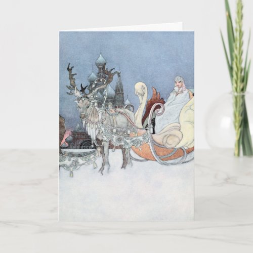 Vintage Reindeer and Sleigh by Charles Robinson Holiday Card
