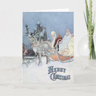Vintage Reindeer and Sleigh by Charles Robinson Holiday Card