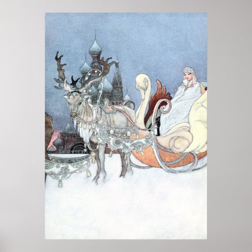 Vintage Reindeer and Sleigh by Charles Robinson Poster