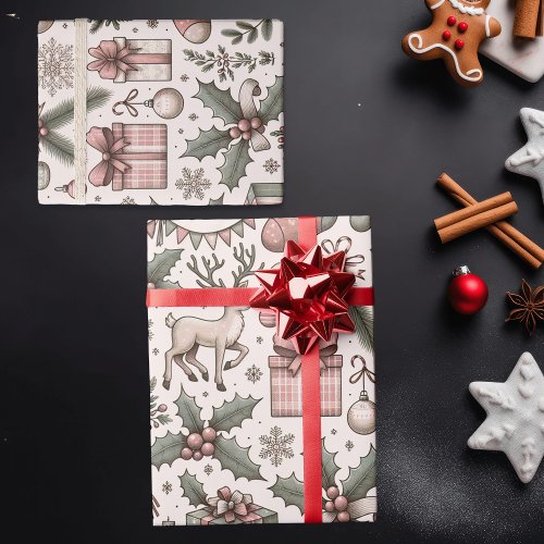 Vintage Reindeer and Stocking Christmas  Wrapping Paper
