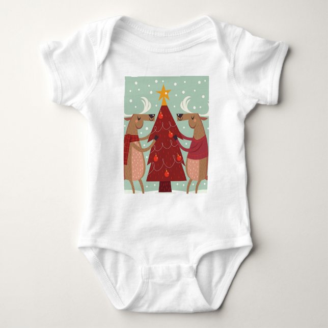 Vintage reindeer Christmas Baby Bodysuit (Front)
