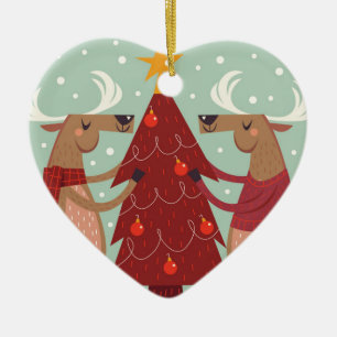 Vintage reindeer Christmas Ceramic Ornament