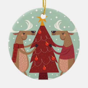 Vintage reindeer Christmas Ceramic Ornament