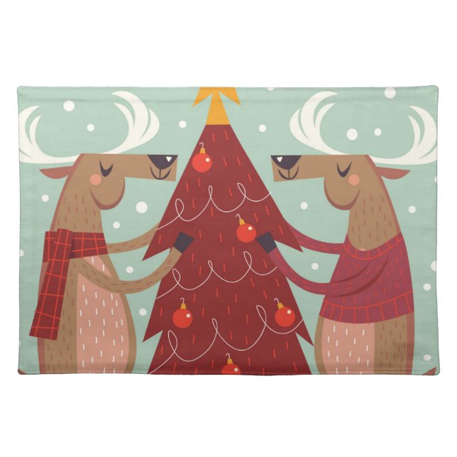 Vintage reindeer Christmas Cloth Placemat (Front)