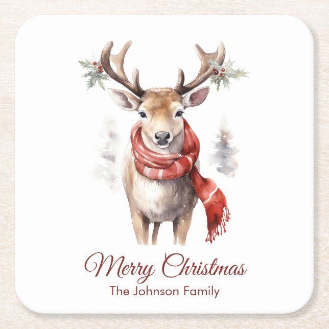 Vintage Reindeer Christmas Coaster (Front)