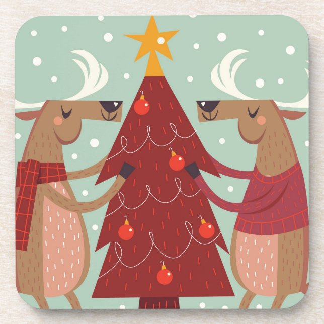 Vintage reindeer Christmas Drink Coaster (Front)
