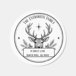 Vintage Reindeer Christmas Family Return Address Classic Round Sticker