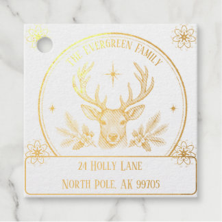 Vintage Reindeer Christmas Family Return Address Foil Favor Tags