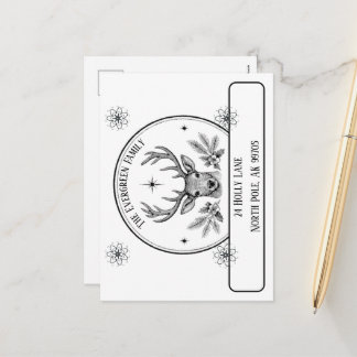 Vintage Reindeer Christmas Family Return Address Holiday Postcard