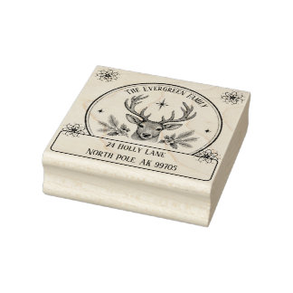 Vintage Reindeer Christmas Family Return Address Rubber Stamp