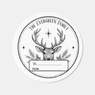 Vintage Reindeer Christmas Family To and From Classic Round Sticker