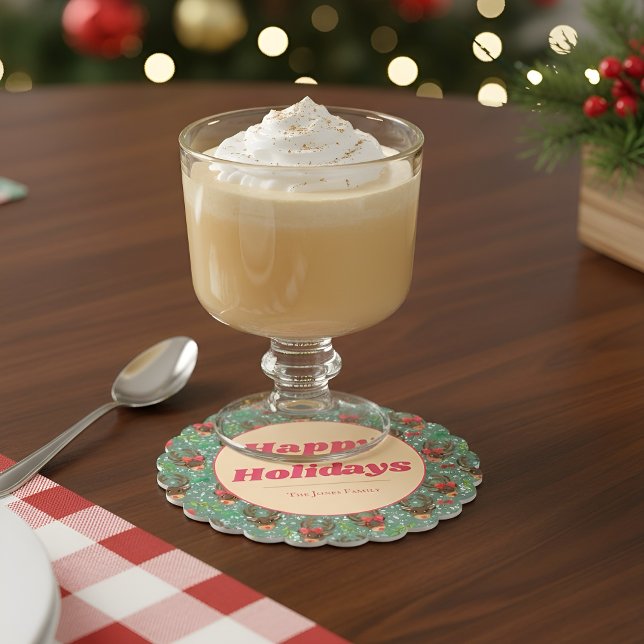 Vintage Reindeer Christmas Holiday  Paper Coaster (Creator Uploaded)