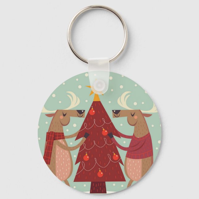 Vintage reindeer Christmas Keychain (Front)