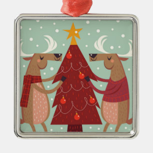 Vintage reindeer Christmas Metal Ornament