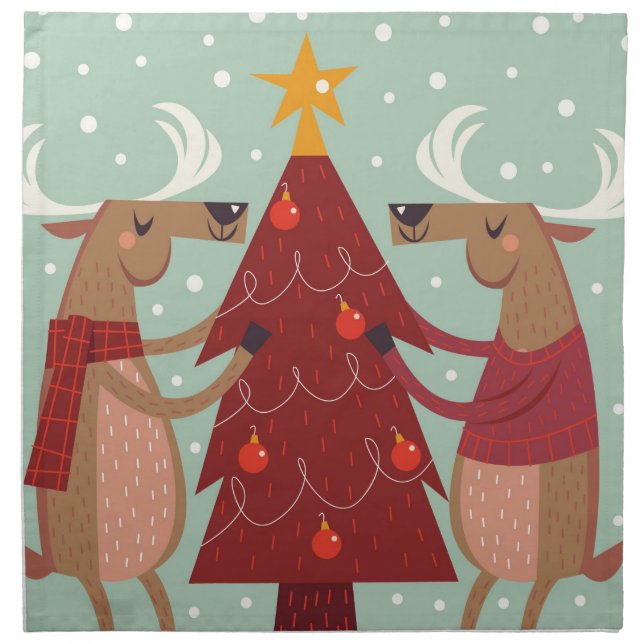 Vintage reindeer Christmas Napkin (Front)