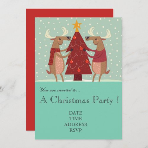 Vintage reindeer Christmas party invitation