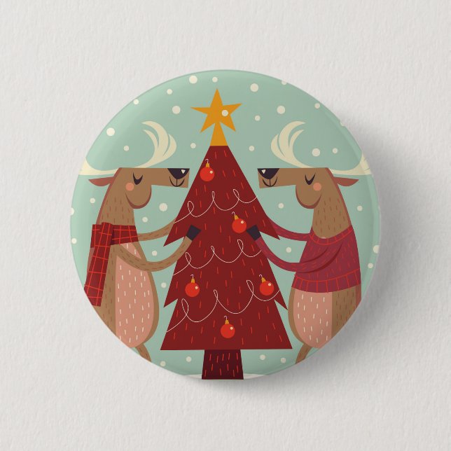 Vintage reindeer Christmas Pinback Button (Front)