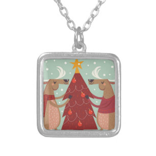 Vintage reindeer Christmas Silver Plated Necklace