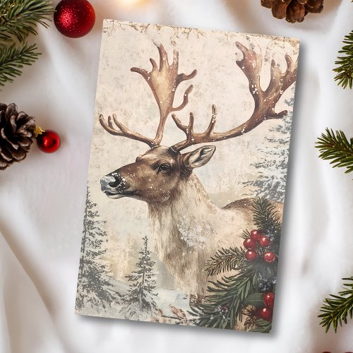 Vintage Reindeer Christmas Winter Aged Decoupage Tissue Paper