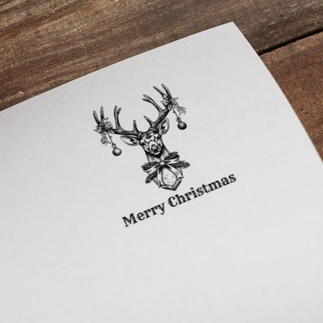 Vintage Reindeer Deer Antlers Merry Christmas Rubber Stamp (Creator Uploaded)