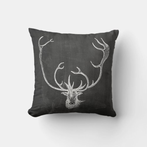 Vintage Reindeer Head Antler Chalkboard Throw Pillow
