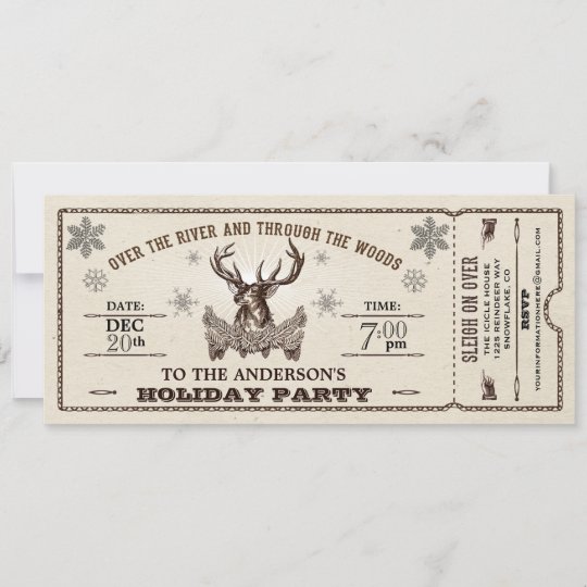 Vintage Reindeer Holiday Party Ticket Invitation | Zazzle.com