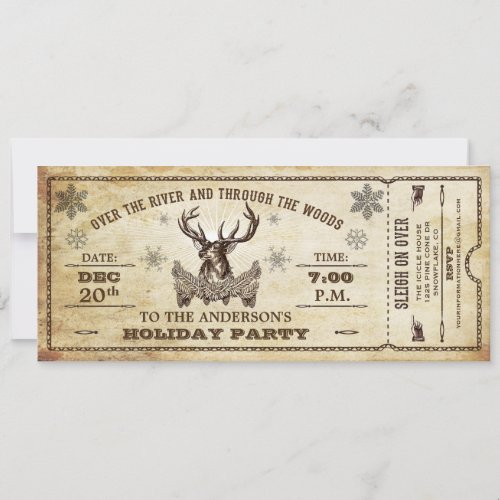 Vintage Reindeer Holiday Party Ticket Invitation