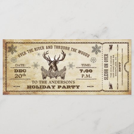 Vintage Reindeer Holiday Party Ticket Invitation