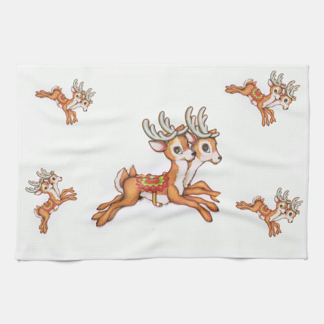Vintage Reindeer Kitchen Towel (Horizontal)