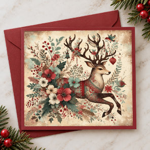 Vintage Reindeer Merry Christmas  Holiday Card