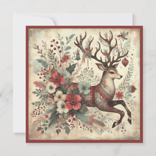 Vintage Reindeer Merry Christmas  Holiday Card
