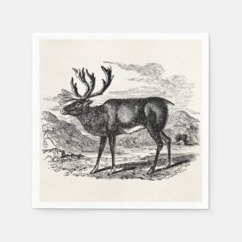 Vintage Reindeer Personalized Deer Illustration Paper Napkins by SilverSpiral at Zazzle