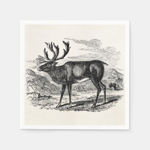 Vintage Reindeer Personalized Deer Illustration Paper Napkins